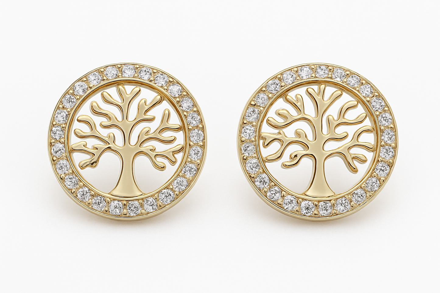 Aretes Oro Laminado Árbol de la Vida con Cristales