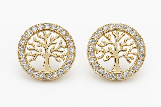 Aretes Oro Laminado Árbol de la Vida con Cristales