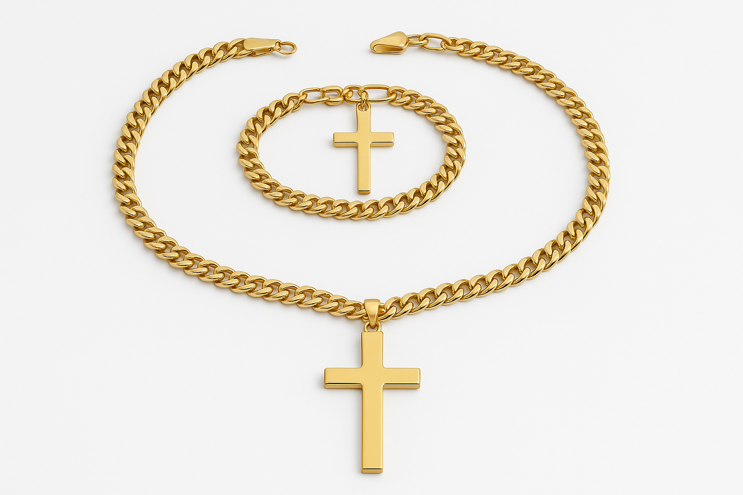 Conjunto de Joyería Cruz Oro Laminado - Collar y Pulsera